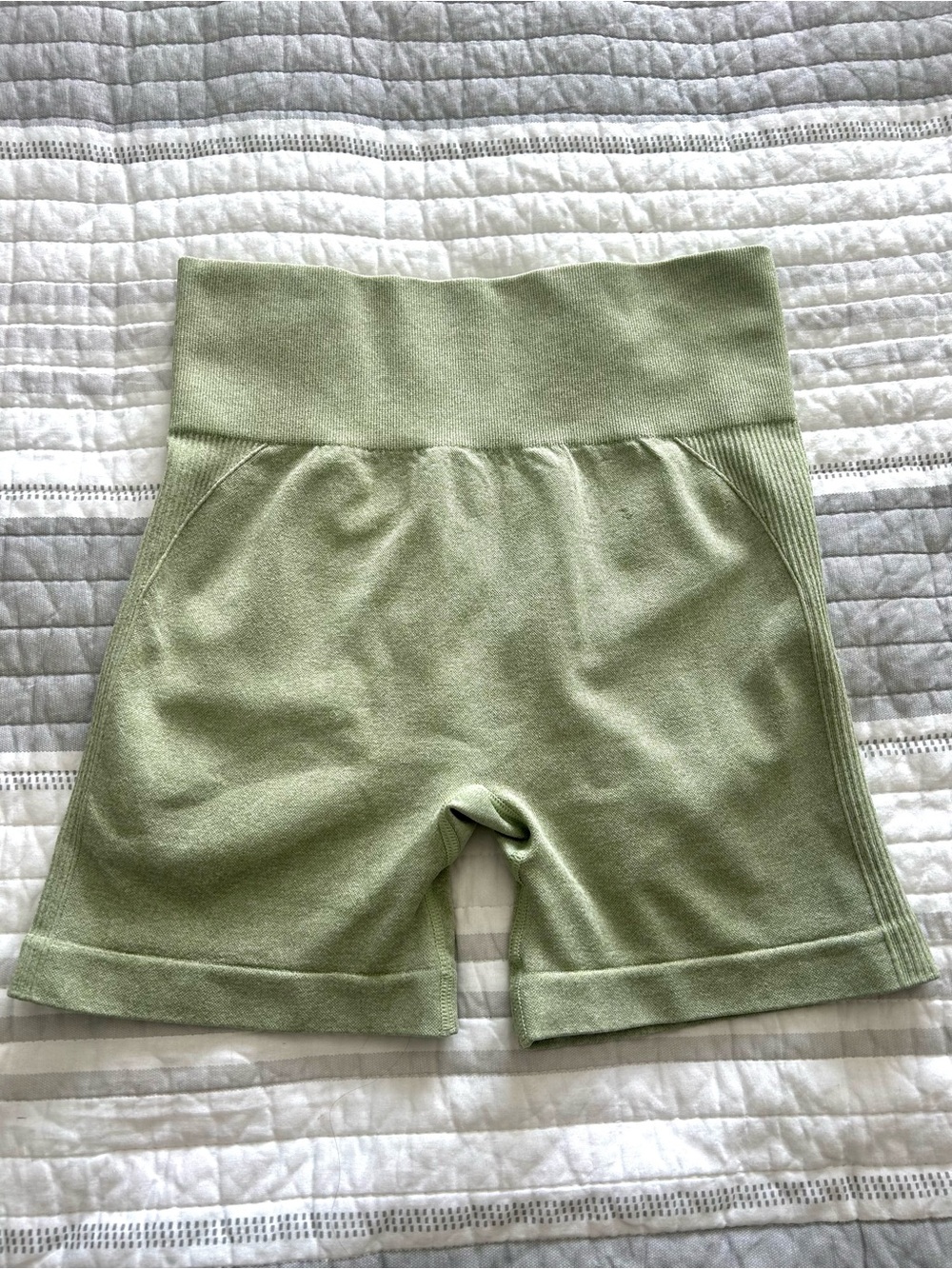 SHEIN Light Green High-Waist Athletic Knit Shorts